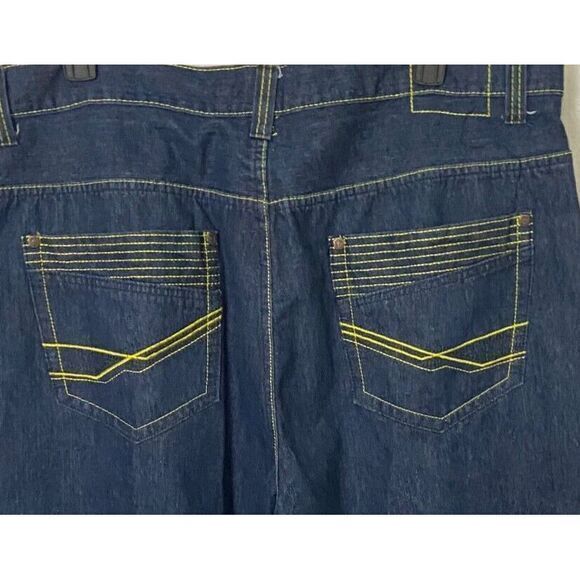 Jinzu Mens Denim Jeans 48x34 Dk Blue Contrast Stitching Y2K HipHop Skater Grunge - Picture 3 of 5
